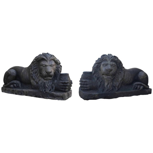 Pair of French Limestone Lion Sculptures
