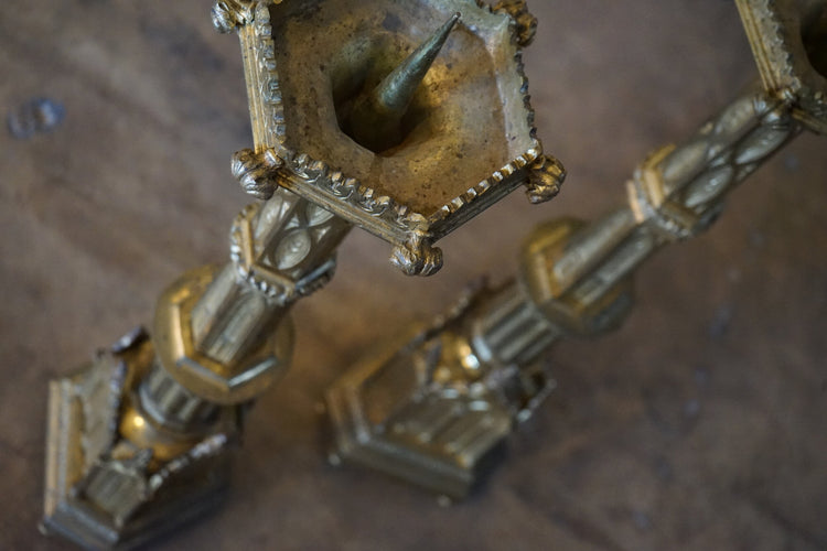 Pair of Gold-Plated Gothic Candlesticks