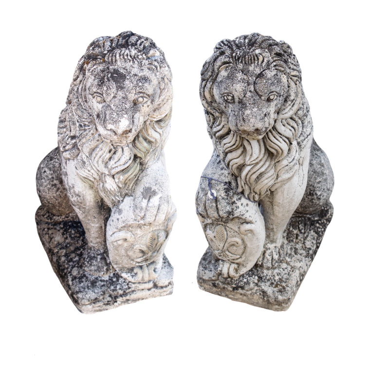 Pair of French Limestone Lions Sculptures