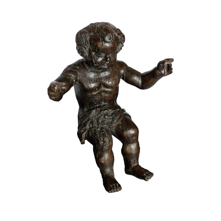 French Wooden Cherub Sculpture