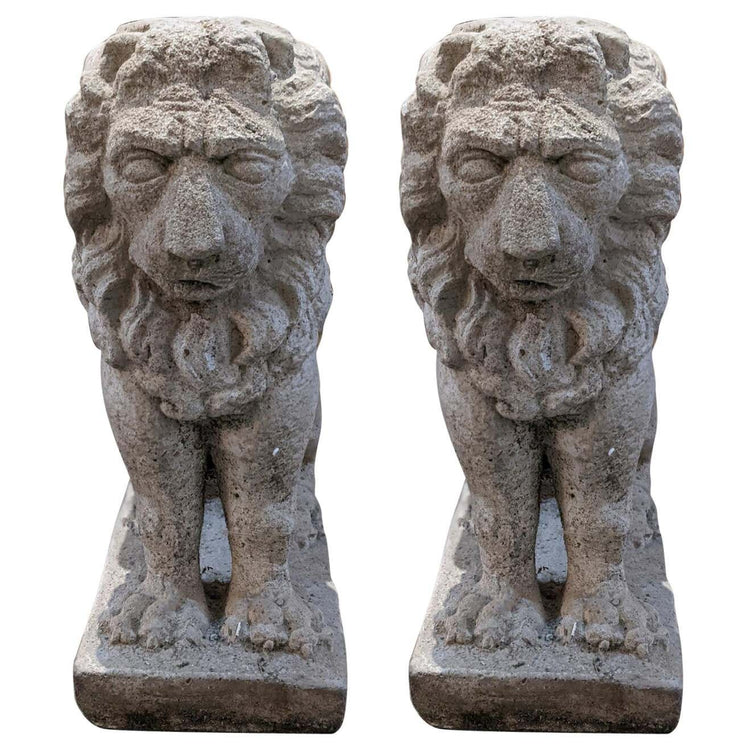 Pair of French Limestone Lion Sculptures