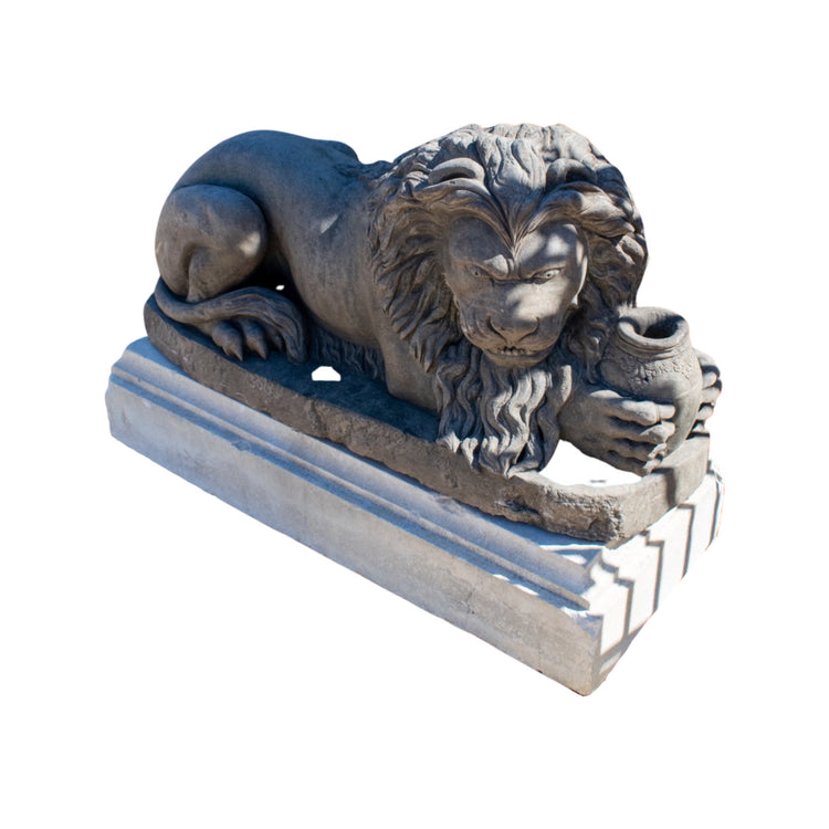 Pair of French Limestone Lion Sculptures