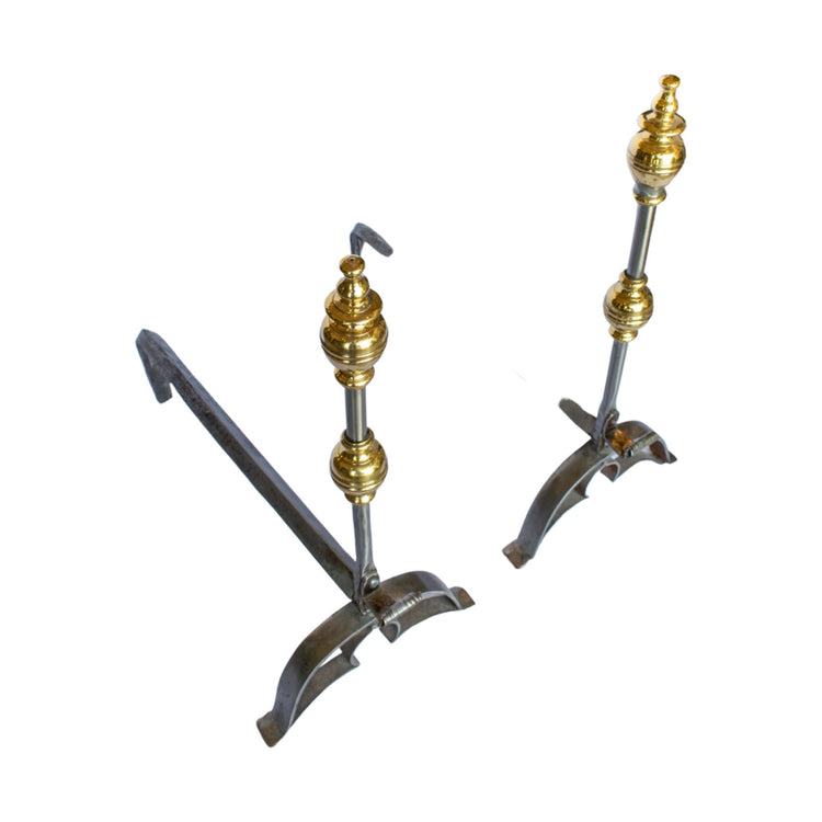 Pair of French Steel and Bronze Andirons