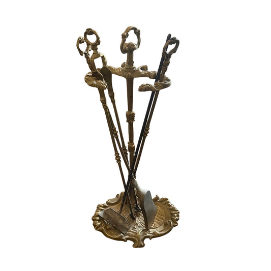 French Brass Fireplace Toolset
